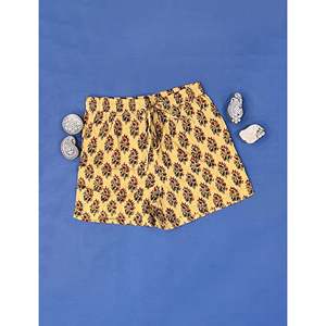 กางเกงขาสั้นผ้าฝ้ายพิมพ์ลายบล็อก 100% - ไซส์ใหญ่ ระบายอากาศได้ดี เอวกลาง พร้อมลายตกแต่ง - Product Image 1