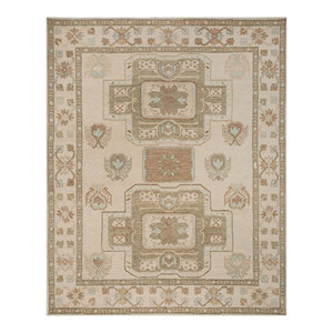 Tapis en laine noués à la main Erbe, couleur ivoire, épaisseur 10 mm, style Tabriz, rectangulaires à motifs médaillon, pour la maison, salon, chambre à coucher, chambre d'adolescent - Product Image 1