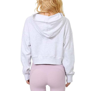 Custom Logo Women's <b>Winter</b> Hooded Crop <b>Top</b> Long Sleeve Front Logo Breathable Cotton Plus Size OEM Service - Product Image 3