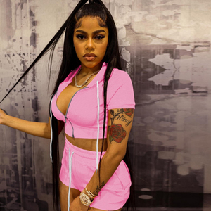 À la mode femmes à capuche et ensemble court décontracté deux pièces tenue d'été mode Streetwear survêtement élégant vêtements de détente vêtements de sport - Product Image 4
