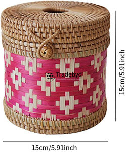 Moderno Porta Cajas de Pañuelos Decorativo Cuadrado de Ratán Premium Hecho a Mano con Grabado Tejido Tradebyd - Product Image 5