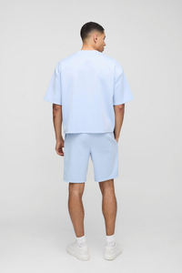 2025 conjuntos de pantalones cortos y camisetas de nuevo diseño 100% algodón logotipo personalizado hombro caído Boxy Fit Twin Set para hombres - Product Image 5