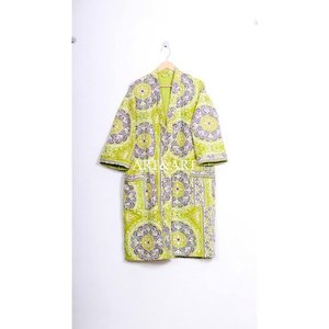 Chaqueta Kimono de Algodón Kantha Hecha a Mano, la Más Vendida, para Mujer, con Estampado de Motivos Verdes, Cuello en V, Cierre con Cordón, Transpirable, Tipo Bata - Product Image 2