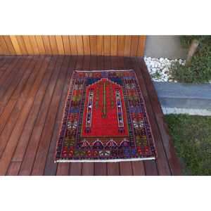 Turkish Rug, 2.6x3.9 ft Small Rug, <b>Red</b> Floral <b>Wool</b> Vintage Rug - Product Image 1