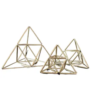 Hot Selling Set Of 3 Himmeli Geometric Pyramid Decor High Quality Handmade Gold Silver Hanging Ornaments Golden Polished Model