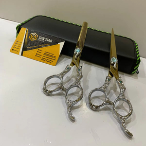 PURE 440C GOLD nouveauté droitier haute qualité ciseaux de coiffure Dragon poignée en acier inoxydable PU pochette en cuir Sharp - Product Image 2