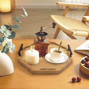 Bandejas para servir de madera de acacia octogonal hechas a mano, Plato decorativo de madera natural para aperitivos, aperitivos y uso en la mesa de comedor - Product Image 4