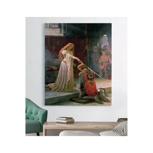 Fida Leighton, dame chevalière accoudant un chevalier à genoux, impression sur toile - Product Image 6