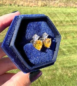 925 <b>Sterling</b> <b>Silver</b> Luxury Stunning Yellow Zircon Earring Stud Perfect Wedding or Party Gift for Her - Product Image 2