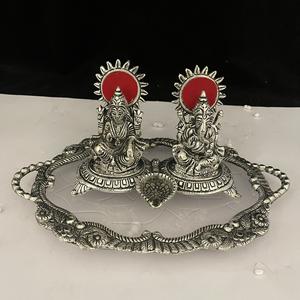 Estatua de Ganesha Lakshmi hecha a mano, estatua de Ganesha Murti Idol con Diya para Diwali Home Temple Office Mandir Temple, artículos de regalo - Product Image 3