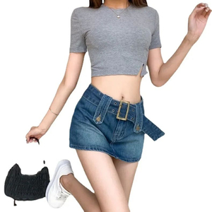 Falda acampanada de mezclilla lavada ligera desgastada para mujer, ropa de calle holgada de talla grande, diseño asimétrico dulce Sexy para verano Y2K - Product Image 6