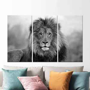 Art mural en verre Lion : grande impression sur toile d'animal sauvage, toile enveloppée 3P - Product Image 1