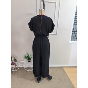 Mono aeróbico con cuello redondo y manga corta para mujer, cintura elástica y bolsillos, 37232 - Negro - Product Image 6
