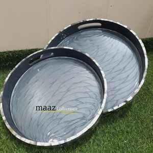 Bandeja para servir con incrustaciones de hueso de madera de tamaño personalizado al por mayor con diseño de nácar para servir comida en casa - Product Image 2