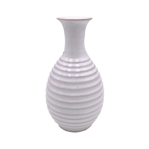 Modern Elegant White <b>Ceramic</b> Floor <b>Vase</b> Smooth Ribbed Profile Porcelain <b>Vase</b> - Product Image 2