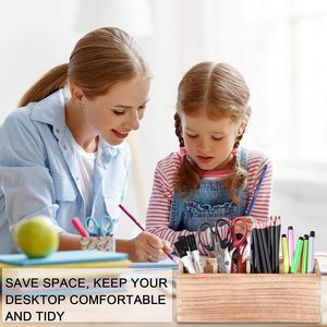 Portalápices de madera para escritorio, organizador de bolígrafos rústicos, 4 compartimentos, suministros de papelería de escritorio multiusos, organizador, soporte para lápices - Product Image 2