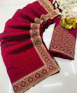 Tissus indiens en filet Bordure en dentelle Broderie Travail Sari avec chemisier Pas cher Prix bas Marché de gros Dames Saree Party Wear Wedding ApparelGarment - Product Image 6