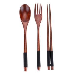 Ensemble de couverts en bois naturel de qualité durable, 3 pièces, personnalisé, finition naturelle, OEM ODM, argenterie haut de gamme pour cadeaux à domicile, durable - Product Image 1