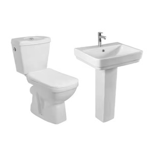 Vente en gros d'articles sanitaires Suite deux pièces en céramique cuvette de toilette et lavabo sur pied ensemble de toilette en céramique à bas prix de l'Inde - Product Image 4