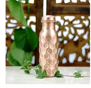 Premium Diamond Hammered Copper Water Bottle 700 ML Copper Water Bottle Personalized Handmade Gift Moradabad Handicraft