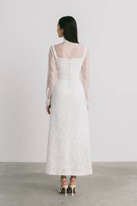 Haute qualité dentelle coton 100% MATI dentelle robe midi vente chaude Design de luxe femmes robes a-ligne boucle en métal à l'arrière - Product Image 3