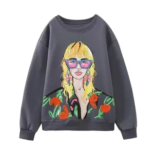 Women Sweatshirts 2024 New Fashion Beauty Girls Print Cotton Korean Casual Sweatshirts Female O Neck Hoodies Chic <b>Pullovers</b> Top - Product Image 5