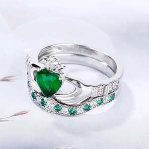 Jeulia <b>Crown</b> Heart Cut Sterling Silver Claddagh Wedding <b>Ring</b> Set - Product Image 5