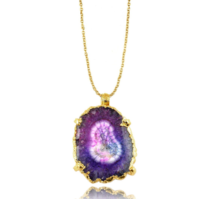 Connecteurs de pendentif Druzy galvanisés pendentifs en quartz solaire à bords dorés connecteurs de tranche de stalactite - Product Image 5