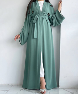 Styles d'abaya longue brodée sur le devant Ceinture Abaya double intérieure amovible Designs Produits les plus vendus - Product Image 1