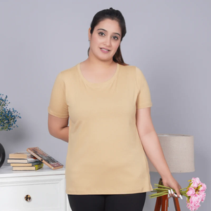 Camiseta de Algodón Sólido de Alta Calidad para Mujer, Ideal para Uso Diario, Combinación con Otras Prendas y Looks Minimalistas - Product Image 1