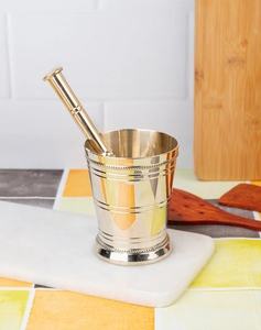 Mortier et pilon en laiton artisanal traditionnel / Ensemble Okhli Musal Mortier et pilon en laiton fait à la main pour le safran et les épices - Product Image 2