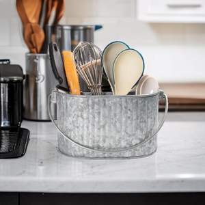 Porte-couverts galvanisé au design tendance Support de rangement à 5 compartiments Porte-ustensiles en fer de table à la maison avec poignée - Product Image 4