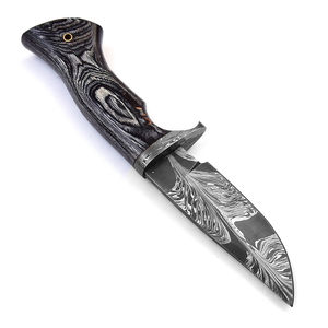 Couteau de chasse en acier Damas fait main sur mesure, motif plume, lame pleine, manche en Pakkawood, étui en cuir, support OEM - Product Image 5