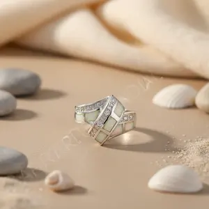 Anillo de Ópalo Plateado para Mujer, Diseño Geométrico, Estilo Palacio Artístico, Incrustaciones de Resina a la Moda con Baño de Oro, Piedras Preciosas Naturales con Certificación IGI - Product Image 2