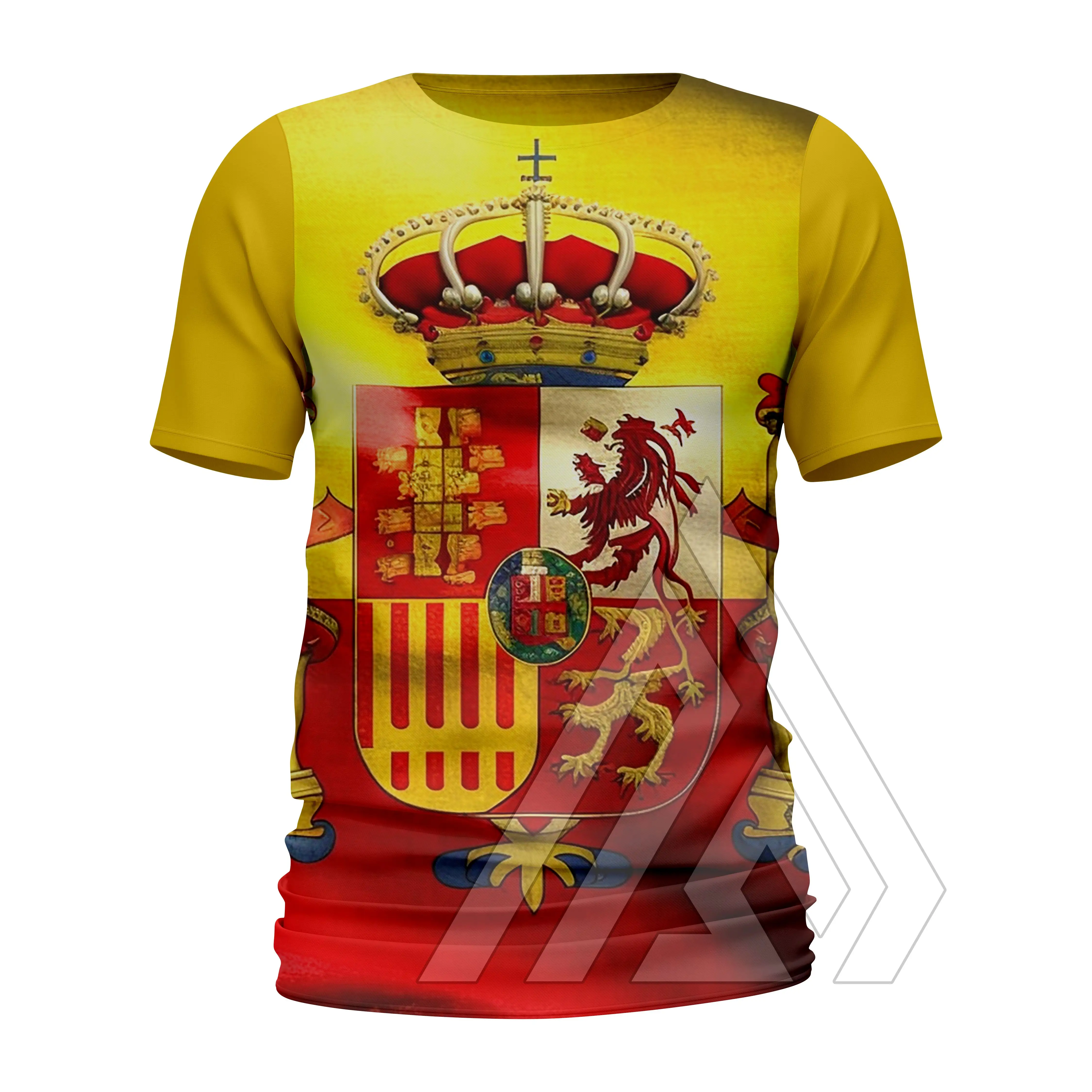 2024 T-Shirts Vlag T-Shirt Print Spanje Mannen Hoge Kwaliteit Korte Mouwen Op Groothandel Print Patroon Gebreide Velours 100% Katoen