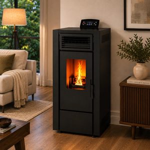 Poêle à granulés de bois autoportant avec foyer, fenêtre de visualisation frontale, commande tactile, design moderne en fonte, chauffage intérieur, garantie 5 ans - Product Image 2