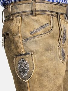 Short de costume Oktoberfest en cuir de chèvre brodé vintage de style bavarois pour hommes personnalisé OEM acheteurs en gros non-tissé solides Ok - Product Image 4