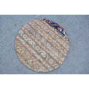 Tapis Vintage Turc Beige Bleu 3x3ft Patchwork Laine Jute Grande Surface Rectangle Couloir pour Chambre Latex Soutenu - Product Image 4