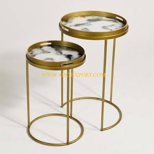 Juego de 3 patas de madera de color blanco, decoración elegante de calidad de lujo, mesas de centro de café para interiores, mesas anidadas modernas de la India - Product Image 5