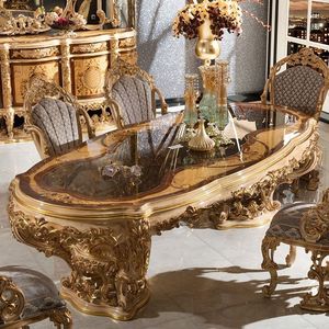 European Baroque Style Wood <b>Dining</b> <b>Table</b> Set With Gold Carving And Glass <b>Top</b> Antique Design For Home Furniture - Product Image 3