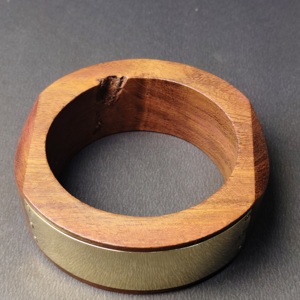Luxury Round <b>Wooden</b> <b>Bangle</b> with Wide Brass Metal Band Inlay Artisan Handcrafted Geometric Wood Bracelet for Men and Women - Product Image 6