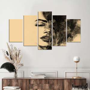 Impresión en Lienzo de Mujer Abstracta Moderna: Elegante Arte de Pared con Retrato, Juego de 5 Lienzos Variados - Product Image 1