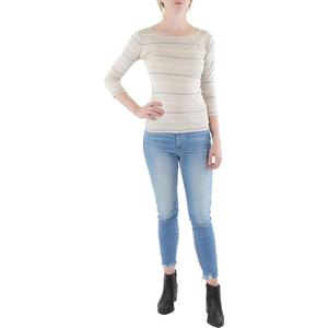 T-Shirt a Righe con Tre Punti Stile Britannico Y2K per Donna, Taglia XS, in Cotone Traspirante, Comoda Maglietta Lavorata a Maglia, Grigia - Product Image 1