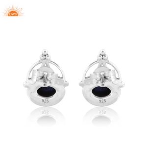 Designer Lapis Lazuli Forme Ovale Minimaliste À La Main Push Back Lunette Unique Ensemble Boucles D'oreilles Fabricant De Bijoux Personnalisé - Product Image 4