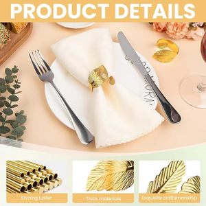 Handmade 12-Piece <b>Set</b> of <b>Square</b> Aluminum Napkin Rings with Golden Leaf for Formal <b>Dinner</b> Parties Events Export Price Available - Product Image 6