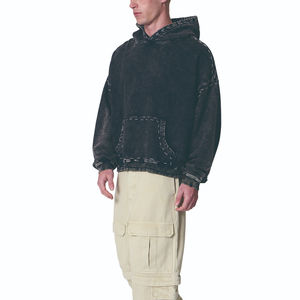 Sudadera con Capucha Personalizada de Felpa Francesa de Alta Calidad, Estilo Vintage, con Bolsillo Canguro en Contraste, Hombros Caídos, Corte Cuadrado, Lavado a la Piedra, con Costuras - Product Image 1