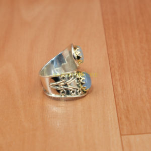 Natural Blue Fire Rainbow Moonstone And Aquamarine Gemstone Pure 925 <b>Sterling</b> <b>Silver</b> And Brass <b>Ring</b> <b>Adjustable</b> <b>Ring</b> - Product Image 5