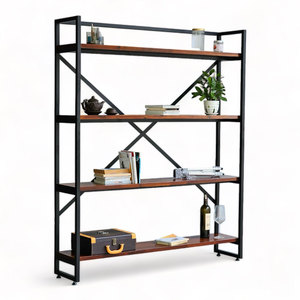 4-Tier Iron Frame Decorative Shelf 140x30x167cm Standing Type with Acacia Wood for Living Room KTB68168 - Product Image 1