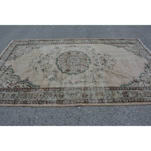 Alfombra de lana turca Vintage de 5,5x9,5 pies, diseño de retazos beige y verde, tejido plano con respaldo de látex para decoración de sala de estar - Product Image 3