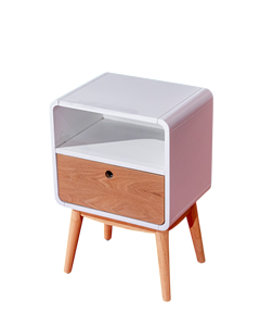 Modern MDF Ash Veneer <b>Nightstand</b> Natural Rubber Wood Accents <b>White</b> Color for Apartment Hotel Hospital Bedroom Storage Feature - Product Image 2